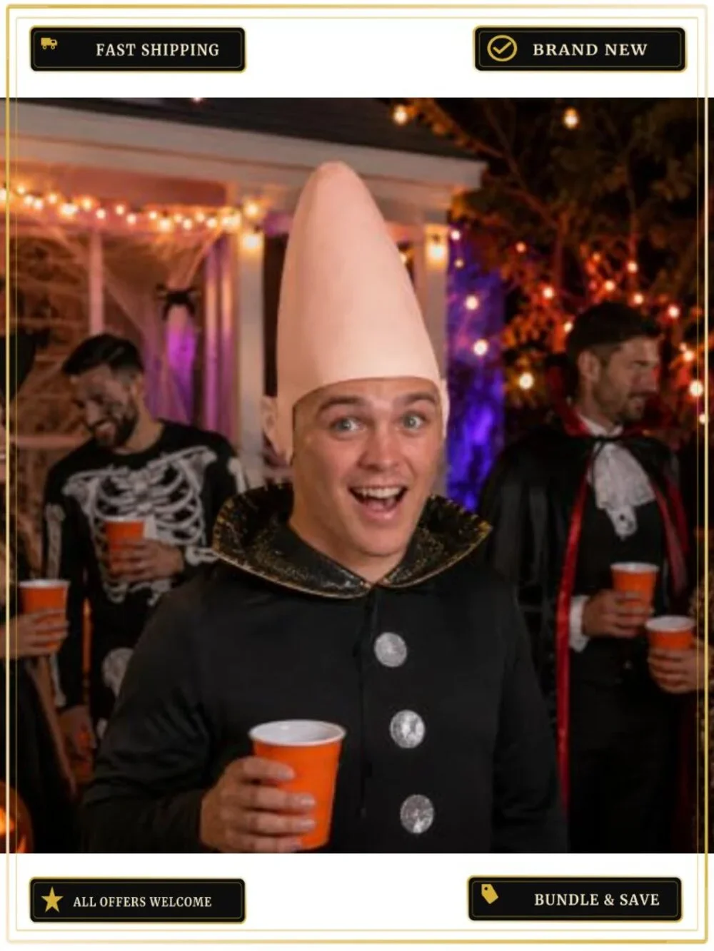 Alien Cone Head Costume Hat Rubber Stretch Fit Halloween Prop